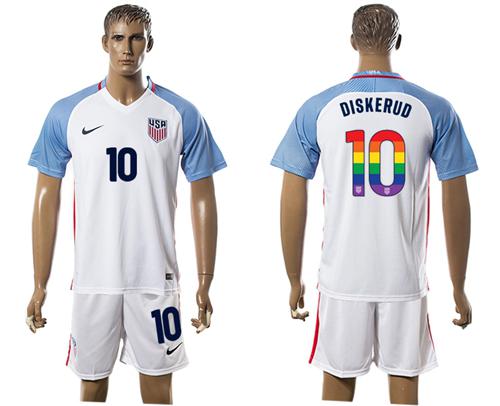 USA #10 Diskerud White Rainbow Soccer Country Jersey - Click Image to Close